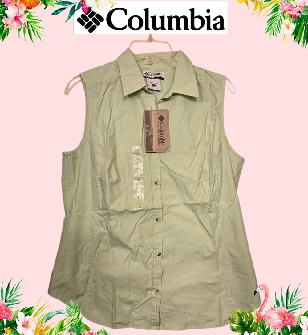 NWT Columbia Bayview Shirt Green Sleeveless Button Down Tank Women's L - NEW